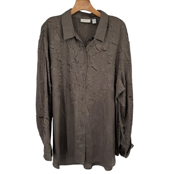 Chico's 4 Women's Textured satin  Blouse tunivc Size 2x plus Brown long sleeve - Picture 1 of 10